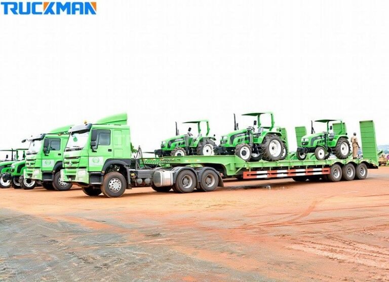 Transporte de máquinas agrícolas em camiões de caixa baixa
