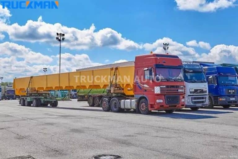 Acabado de sair da fábrica para as próximas entregas de reboques de caixa baixa